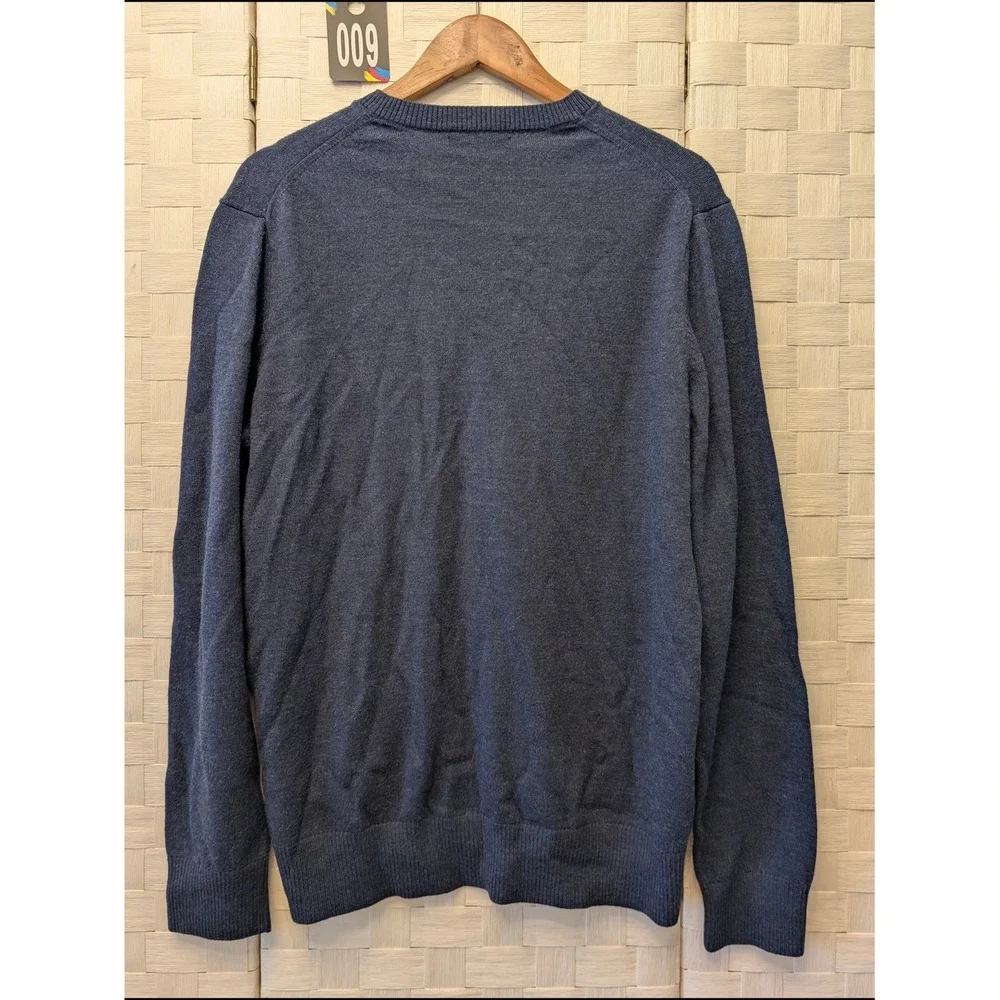 Banana Republic Mens XL‎ Blue Extra Fine Merino Wool V-Neck Sweater Heathered